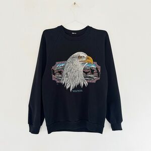 vintage 80s 90s bald eagle graphic sweatshirt black cotton unisex M